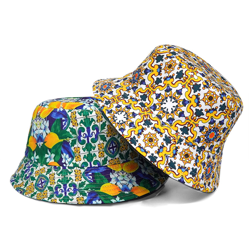 Unisex Retro Vacation Geometric Printing Wide Eaves Bucket Hat display picture 2