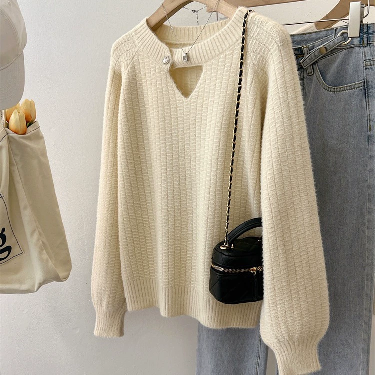 Японский и корейский экспортный трикотажный пуловер для женщин 2025, осенне-зимний новый корейский стиль, модный нежный мягкий вощеный трикотаж для женщин