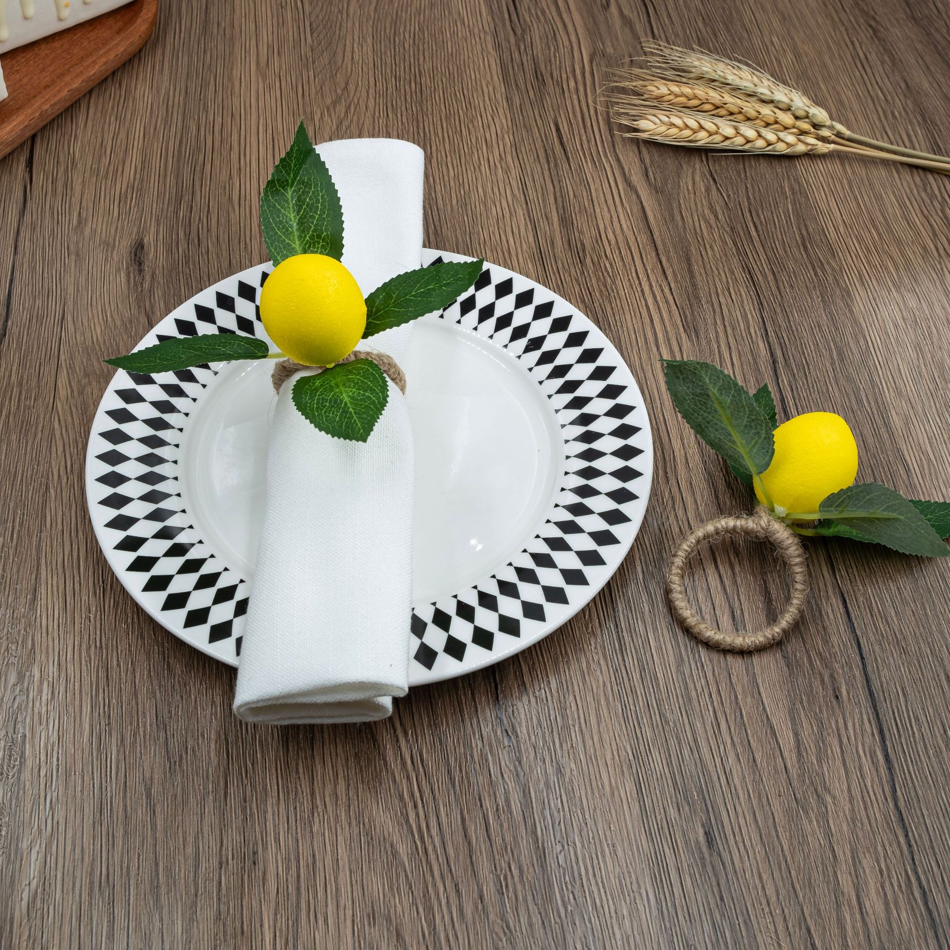 Cross-border Simple Yellow Lemon Napkin Rings Simulation Napkin Holder Napkin Buckle European Style Plant Jute Cloth Ring Wholesale
