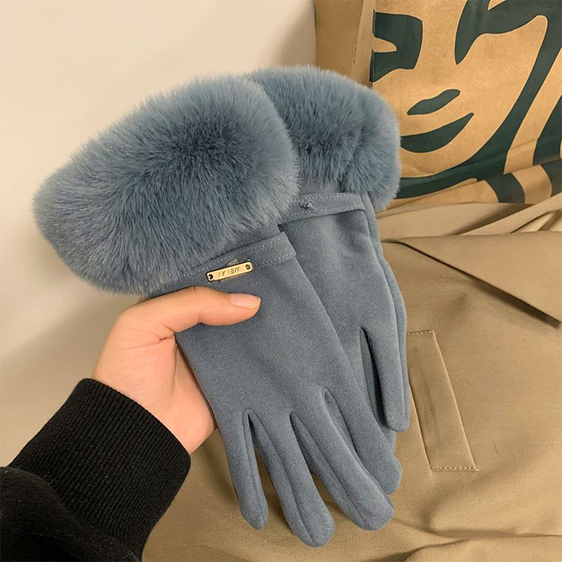 Nuevos guantes de damas de peluche de invierno al aire libre a prueba de viento de peluche grueso guantes de dedo de peluche al por mayor