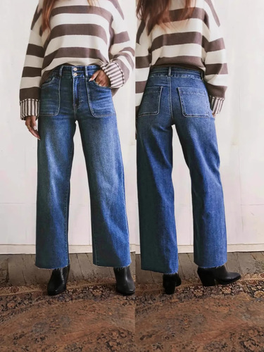 Cross-border Amazon European and American large size washed mid-waist straight jeans double-breasted trousers trimmed nine-quarter jeans
