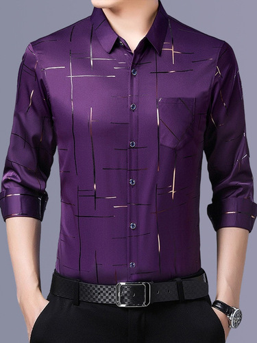 Loose Long-Sleeve Iron-Free Collared Men's Shirt - Versatile, Elastic, Soft, Non-Pilling Casual Top