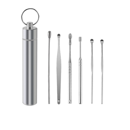 Stainless steel ear scoop ear cleaner spring double-head rotating ear scoop 6-piece ear picking tool set for home use