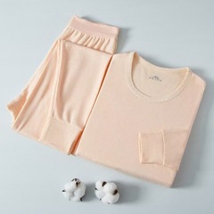 【100% 】純綿秋衣秋ズボンセット女性保温下着純綿シェイプアップ中丸襟綿セーター