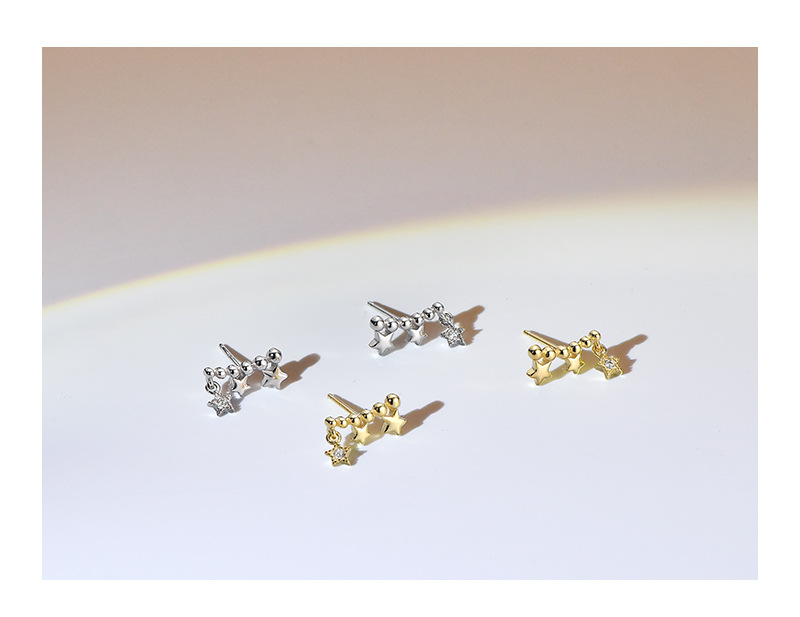 Simple Style Star Silver Inlay Zircon Ear Studs 1 Pair display picture 4