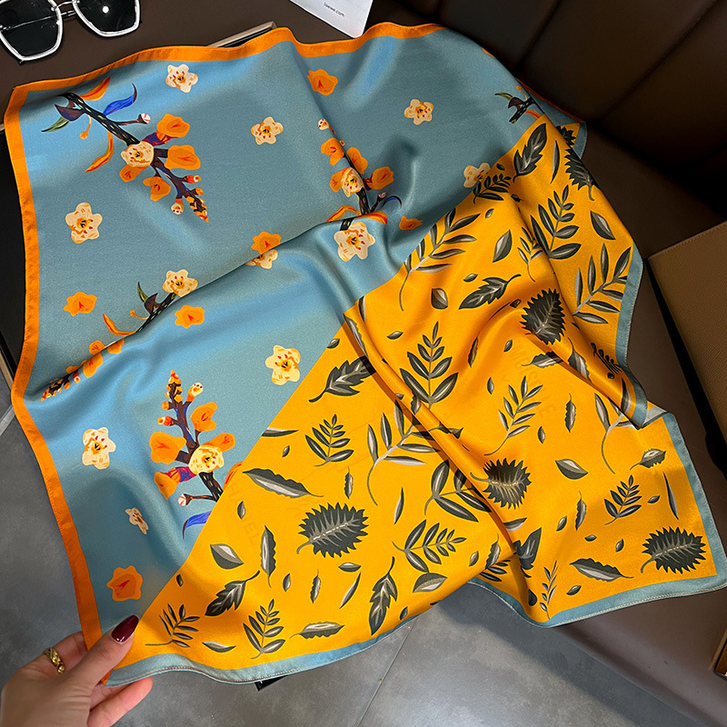 70cm pequeña toalla cuadrada primavera y otoño universal sensación de alto nivel de seda simulación bufandas de seda para mujeres con camisa de decoración profesional bufandas de cuello