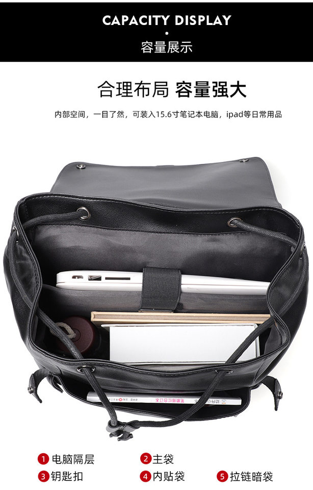 Ba lô da bò thật cho nam, kiểu dáng thời trang, đựng laptop 14 inch, dung tích 36–55L — Màu đen chi tiết 7
