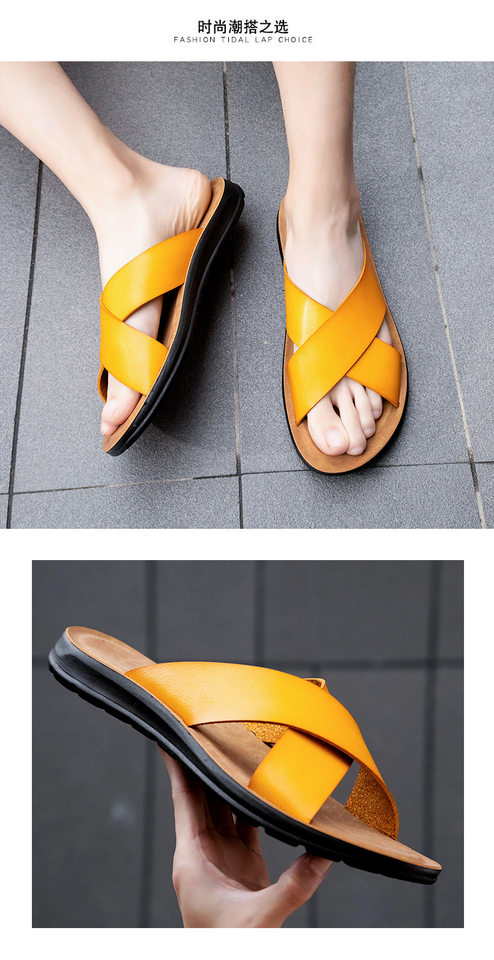 Dép sandal nam quai ngang hở mũi thoáng khí chống trơn trượt — Màu trắng, Nâu Đen, Nền màu nâu xám, Vàng đất chi tiết 19