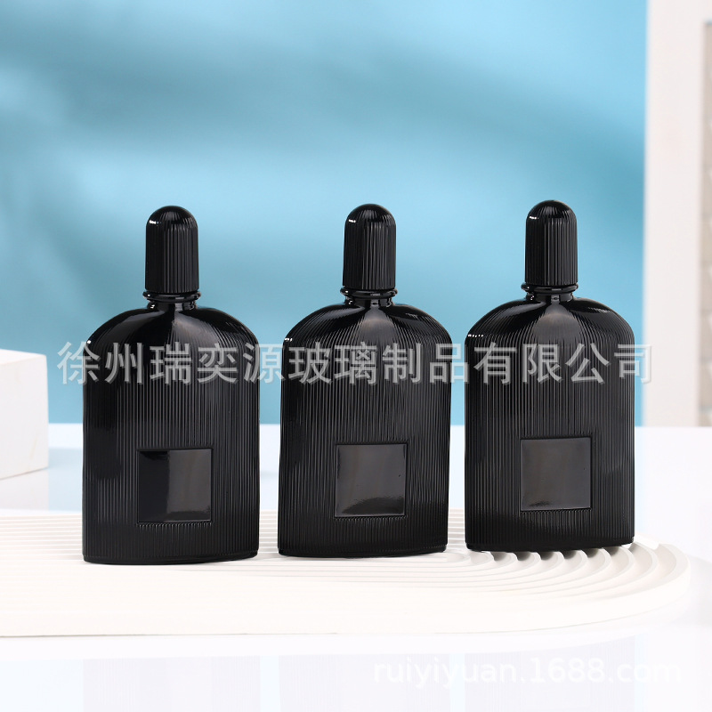 现货供应方形香水瓶100ml黑色玻璃香水分装瓶厚底按压细雾喷雾瓶