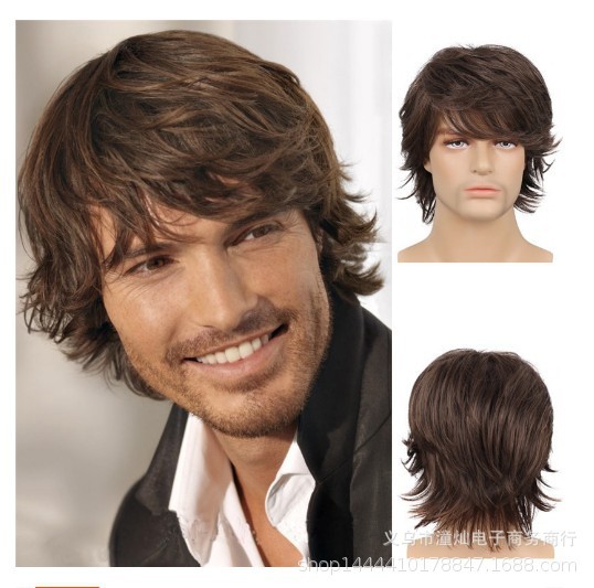 アマゾンの新型男性髪欧米男性かつら化繊頭カバーwigs男性巻き髪メーカー卸売り代発|undefined