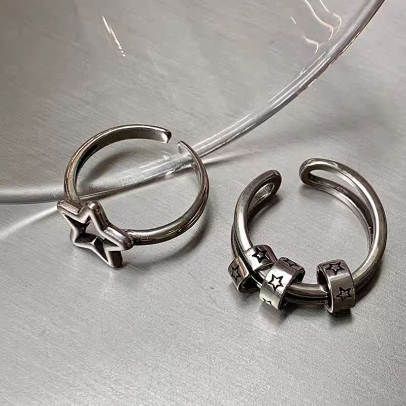 Set di anelli a stella retro aperti e testurizzati per donna_voghion.com