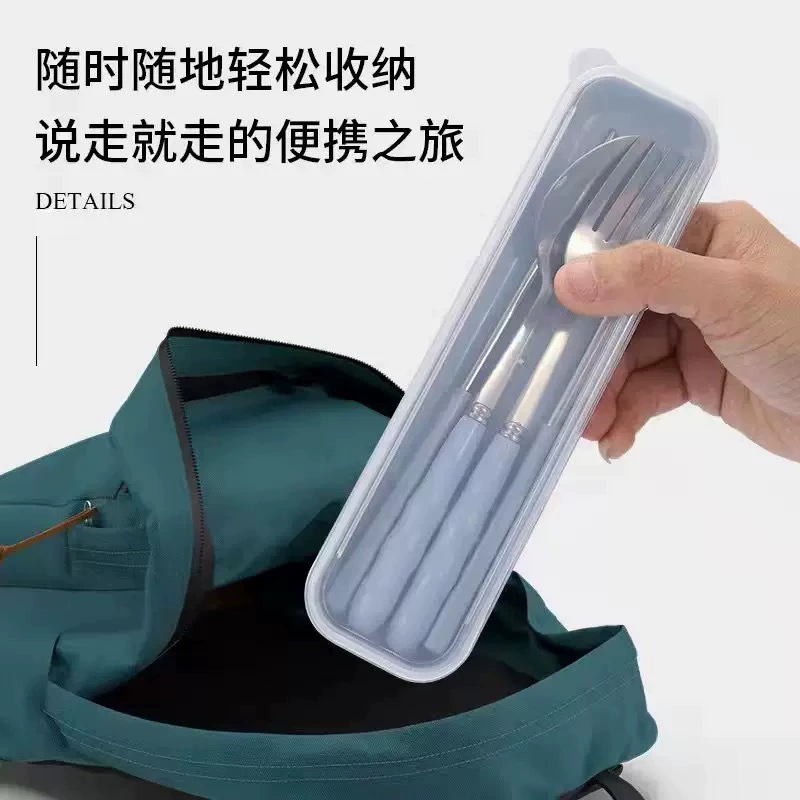 Tableware stainless steel, set for elementary school students for traveling, brand handheld bamboo storage system, 3 piece set