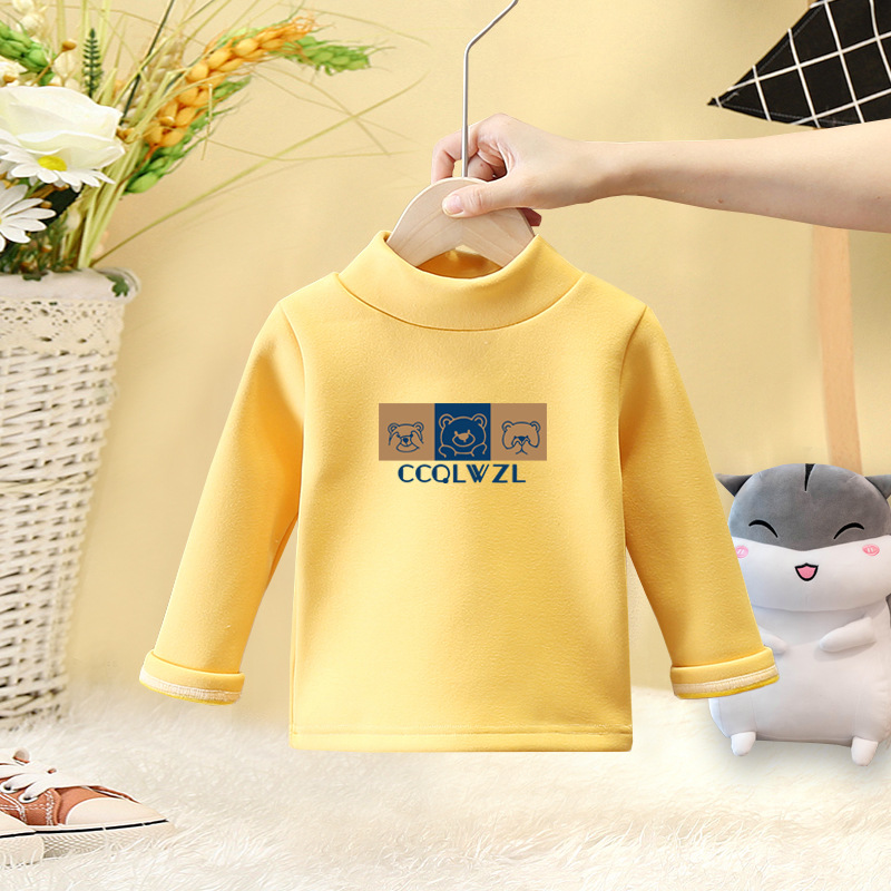 Fábrica al por mayor ropa para niños bebé otoño e invierno cálido de manga larga Camiseta ropa interior ropa de otoño ropa para niños De terciopelo medio cuello alto camisa de fondo image 5