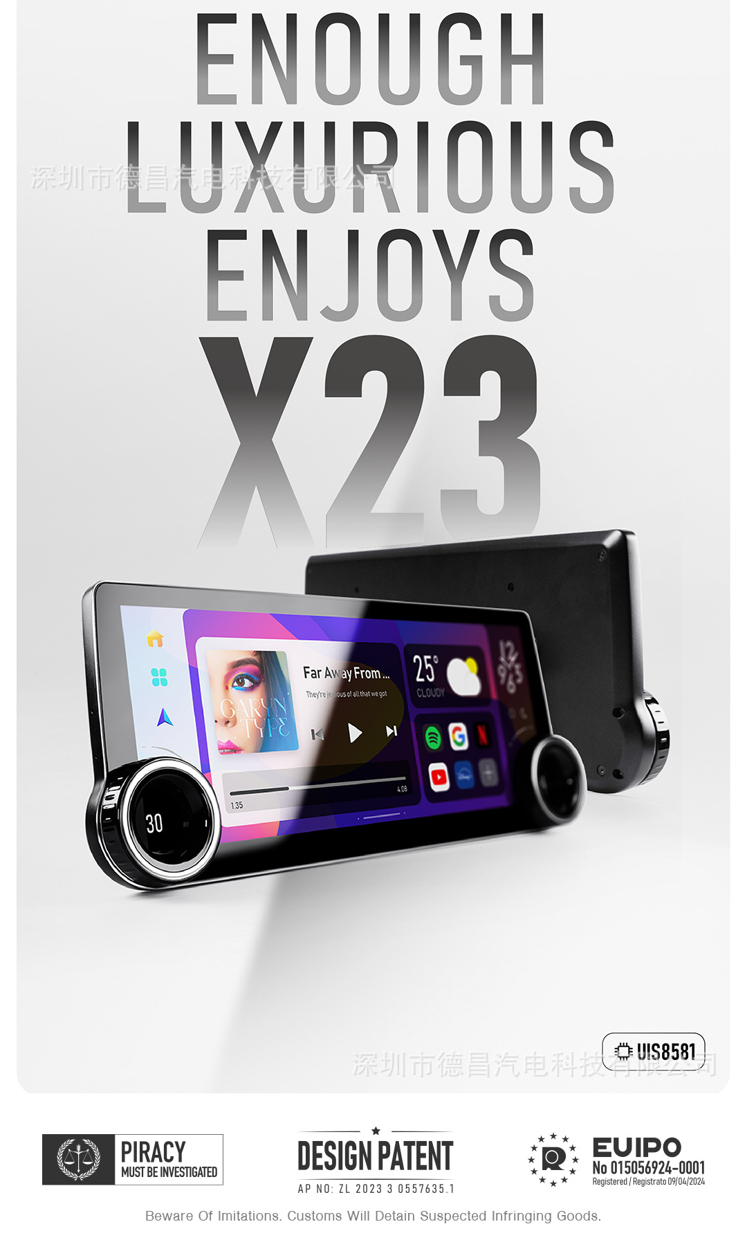 Dual Knob Universal Head Unit Gps Multimedia Player 12.3 Bluetooth Radio Bluetooth Android Navigator X23