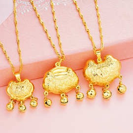 越南沙金铜镀黄金儿童宝宝长命锁吊坠 仿3D硬金空心小可爱项饰