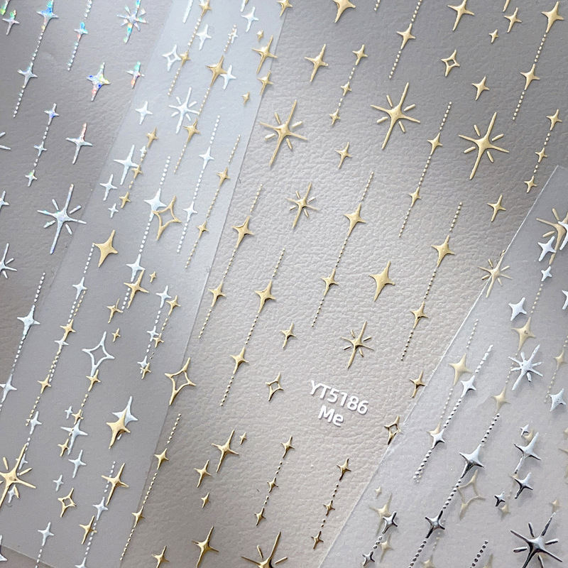 Silver Starburst Nail Art Embossed Stickers Simple and Versatile Star Adhesive Nail Decals Popular New Trendy Decoration Silver Starburst Nail Art Embossed Stickers Simple and Versatile Star Adhesive Nail Decals Popular New Trendy Decoration