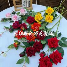 仿真玫瑰花 5头长枝玫瑰 绒布角玫 厂家批发各种假花婚庆装饰花材