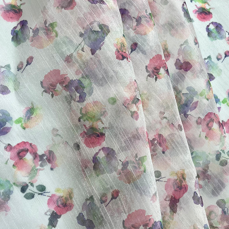 Nueva tela de impresión de tinta de organza arrugada de poliéster