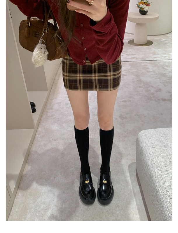 羊皮贵气小金币圆头小皮鞋粗跟厚底单鞋一脚蹬真皮配裙子乐福鞋女|undefined
