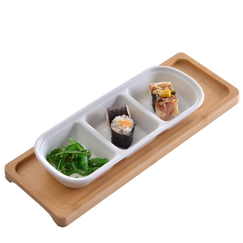 2F陶瓷三格碟子家用調味蘸料小菜小吃分格盤韓式烤肉兩格彩色小碟