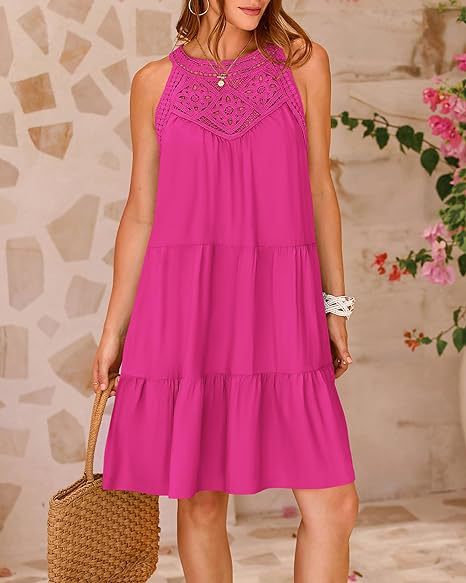 Women's Regular Dress Simple Style Halter Neck Lace Sleeveless Solid Color Knee-Length Holiday Daily display picture 9