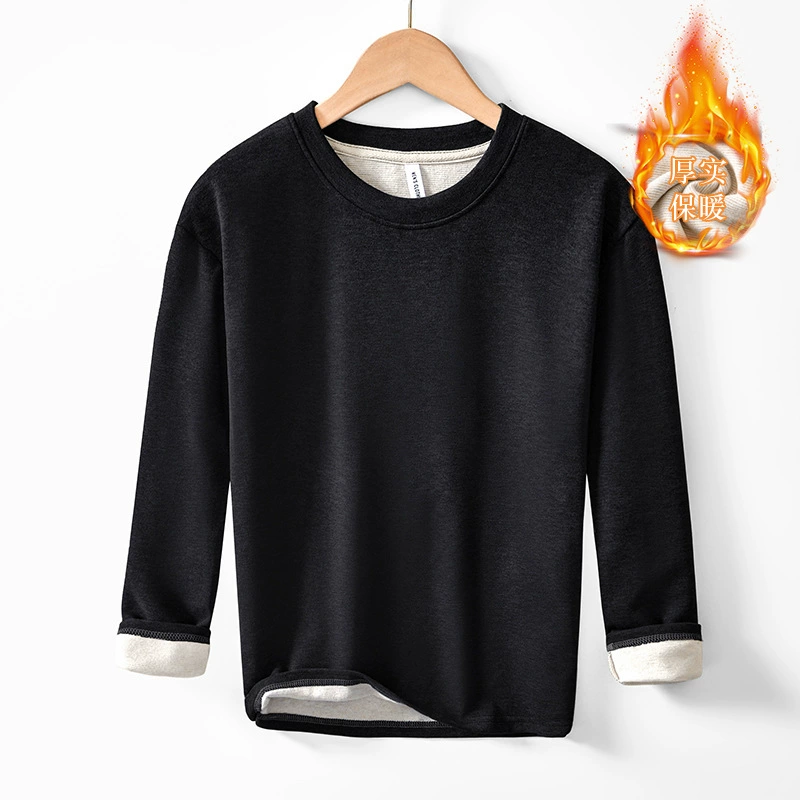 L167 Зимнее термобелье футболка с бархатом, утолщенная самонагревающаяся рубашка с круглым вырезом
