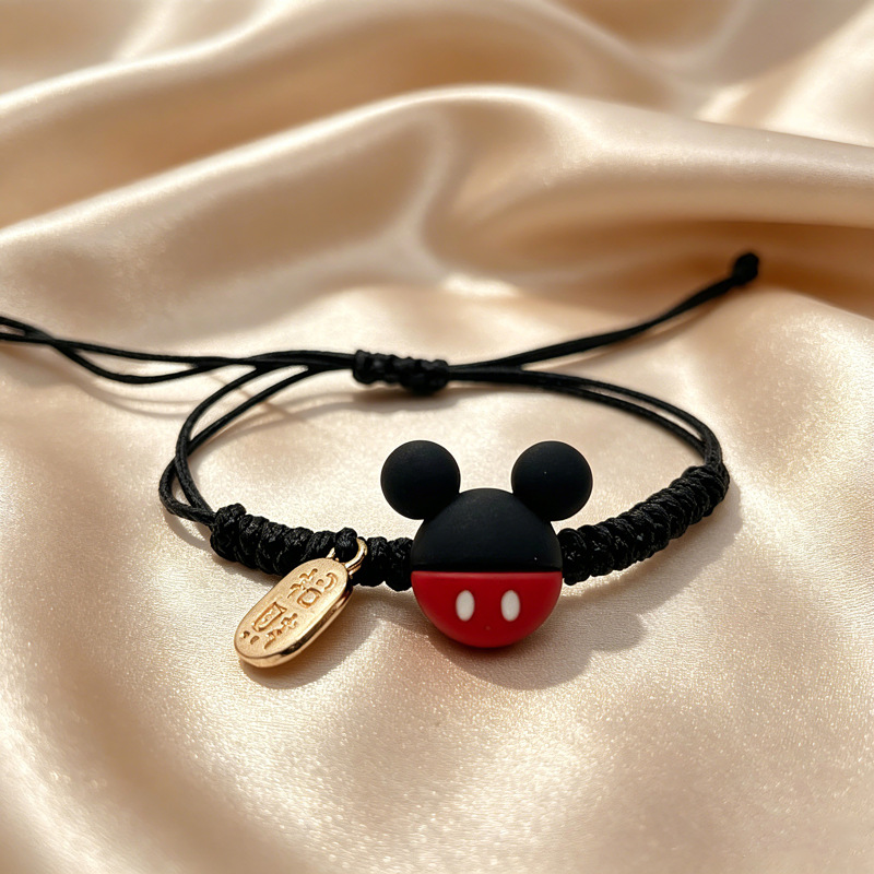 Cartoon Mickey Woven Bracelet for Students and Couples, Adjustable Bracelet, Ins Cute Little Mouse Tag Bracelet Wholesale