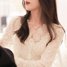 法式宽松纯色v领蕾丝衫两件套秋装休闲洋气百搭v领打底衫套头上衣