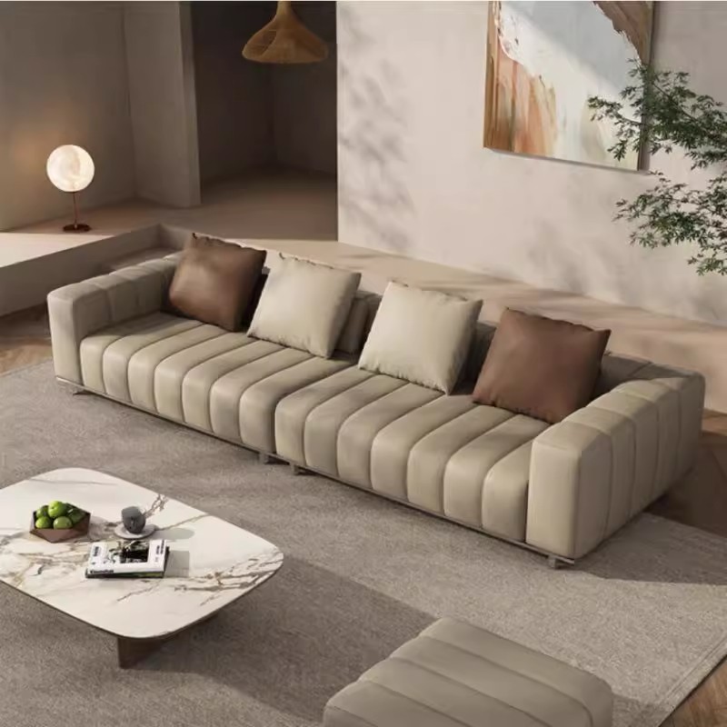 Dingli Cheng Genuine Leather Piano Key Sofa Italian-Style Living Room Light Luxury Straight-Row High-End Villa Sofa