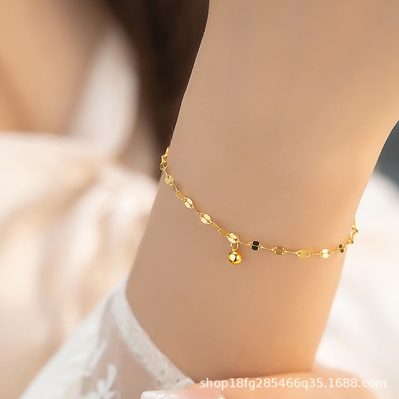 1 Piece of Gold Sequin Bead Pendant Bracelet for Women, Simple Flat Chain Bracelet Jewelry for Women, Wholesale Internet Celebrity Style 1 Piece of Gold Sequin Bead Pendant Bracelet for Women, Simple Flat Chain Bracelet Jewelry for Women, Wholesale Internet Celebrity Style