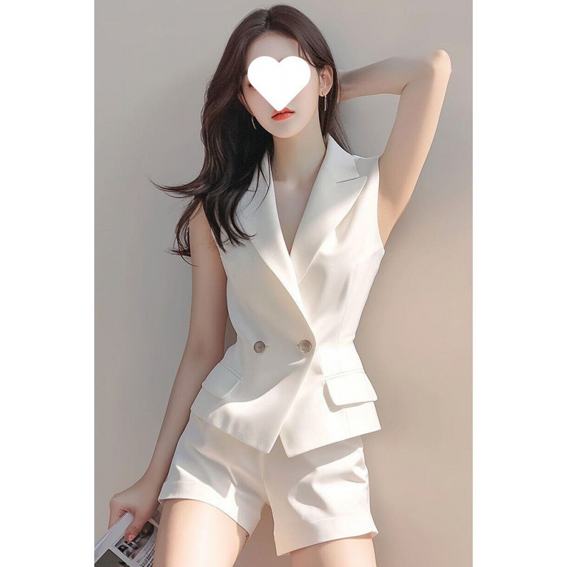 D6C French Professional Suit for Women in Summer, a Complete Set of Capable and Elegant Small Suit Vest and Shorts Two