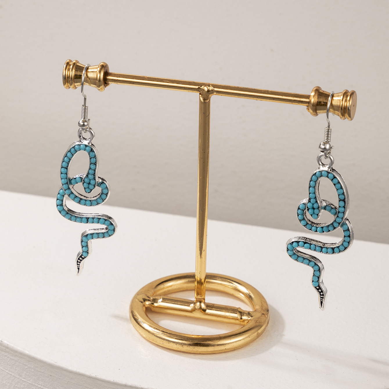 Nihaojewelry الجملة مجوهرات جديد البوهيمي الأفعى على شكل الأزرق الخرز سبائك أقراط display picture 3