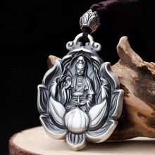 足银999纯银复古莲花座吊牌观音佛挂件实心男女款平安吊牌简约款