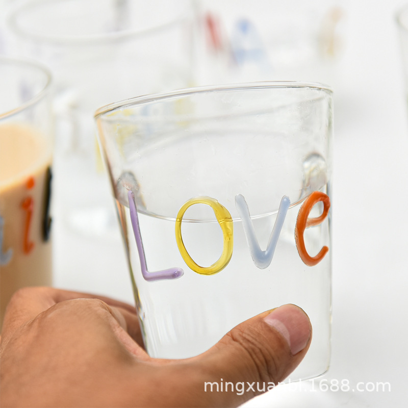 Pintado a mano de letras de colores graffiti vidrio ins borosilicato de vidrio resistente al calor taza de jugo taza de café taza de leche