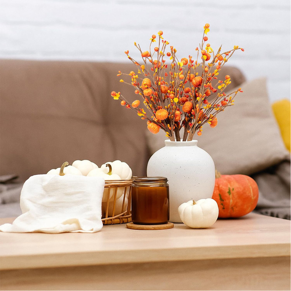 4 paquetes de simulación calabaza berry tapping otoño festival de cosecha decoración para el hogar fruta rama mesa de comedor transfronteriza