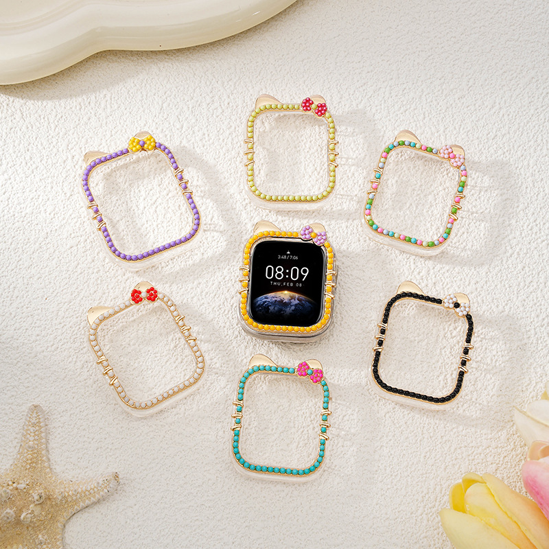 适用苹果iwatchs10带钻手表壳镶钻镂空kt猫壳苹果S9手表保护壳