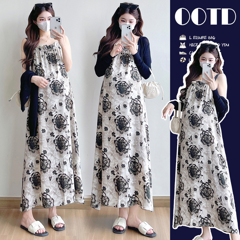 Real Shot of 2025 Summer Suit New Suspender Skirt Maternity Dress + Sun Protection Shirt Two-Piece Set