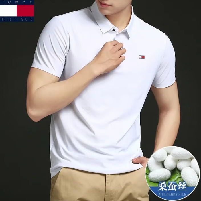 Tommy Tommy Large Size Men's Short-Sleeved T-Shirt Business Casual Summer New Mulberry Silk Lapel Polo Shirt Agent
