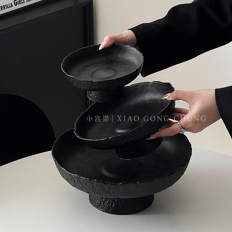 高级感高脚水果盘客厅茶几家用零食摆放盘果盘玻璃干果盘子沙拉盘|undefined