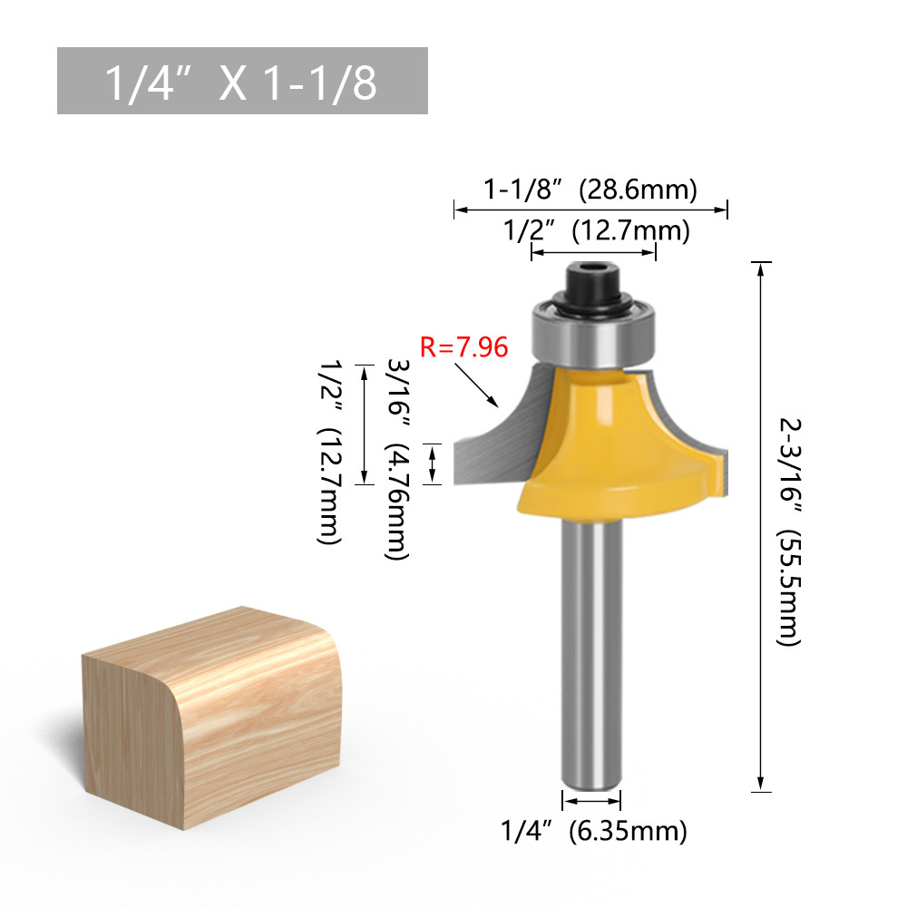 1/4-MANGO 6-MANGO cuchillo de esquina herramienta de fresado de carpintería de cuatro piezas cuchillo biselado R-ángulo de corte de borde de cuchillo