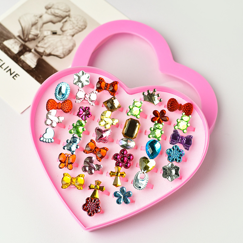 Anillo DE LOS NIÑOS caja de regalo caja de amor del estudiante traje rhinestone niñas anillo ajustable 36 princesa anillos