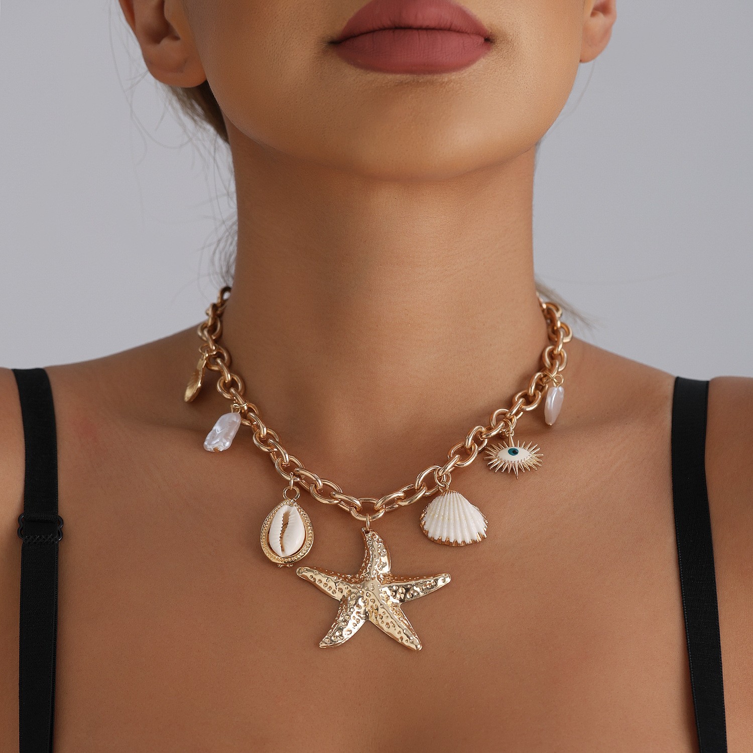 Strandkette Mit Muschel Und Seestern Anhänger Für Damen_voghion.com