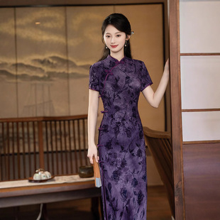 Old Shanghai Cheongsam 2025 Spring New Tie-Dye Flocking New Chinese Style Improved Short-Sleeved Temperament Retro Style Cheongsam for Women