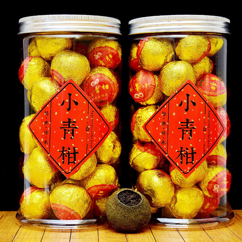 Aged Yunnan Palace-Grade Ripe Pu-Erh Tea with Small Green Tangerine Peel, New Huixin Green Tangerine Peel Orange Peel Pu-Erh Tea