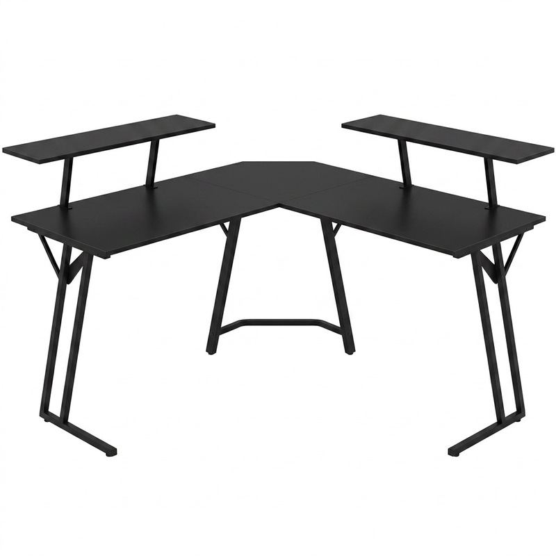 Corner Gaming Table with Double Two-Tier Gaming Table Dual Desktop Monitor Stand Desktop Computer Engineering Desk Corner Gaming Table with Double Two-Tier Gaming Table Dual Desktop Monitor Stand Desktop Computer Engineering Desk