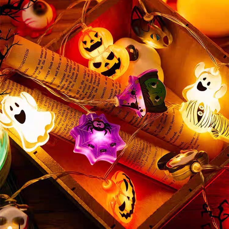Luz decorativa de Halloween led fantasma telaraña colgante esqueleto calabaza bruja atmósfera lámpara cadena de escenas decoración
