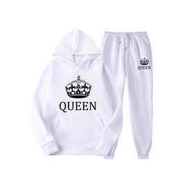 2025新款情侣印花连帽衫卫衣套装男女休闲宽松长袖抓绒连帽套装