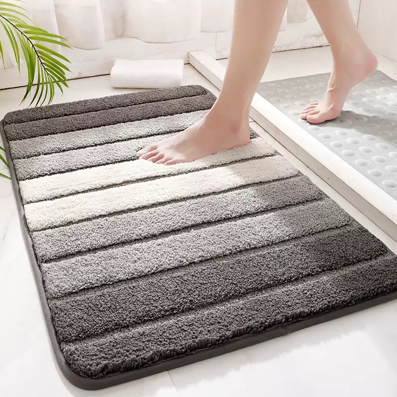 Cross-Border Simple Striped Home Flocking Anti-Slip Mat Bathroom Toilet Bathroom Floor Mat Strong Water Absorption Quick-Drying Foot Mat