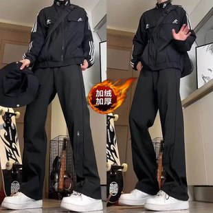 Charge pants men's spring and autumn 2024 new windproof fleece-lined loose straight sports tooling casual long pants winter