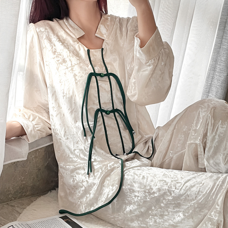 New Chinoiserie High-End Wearable Home Clothes 2025 Autumn and Winter New Style Buckle Luxury Noble Pajamas Set for Women